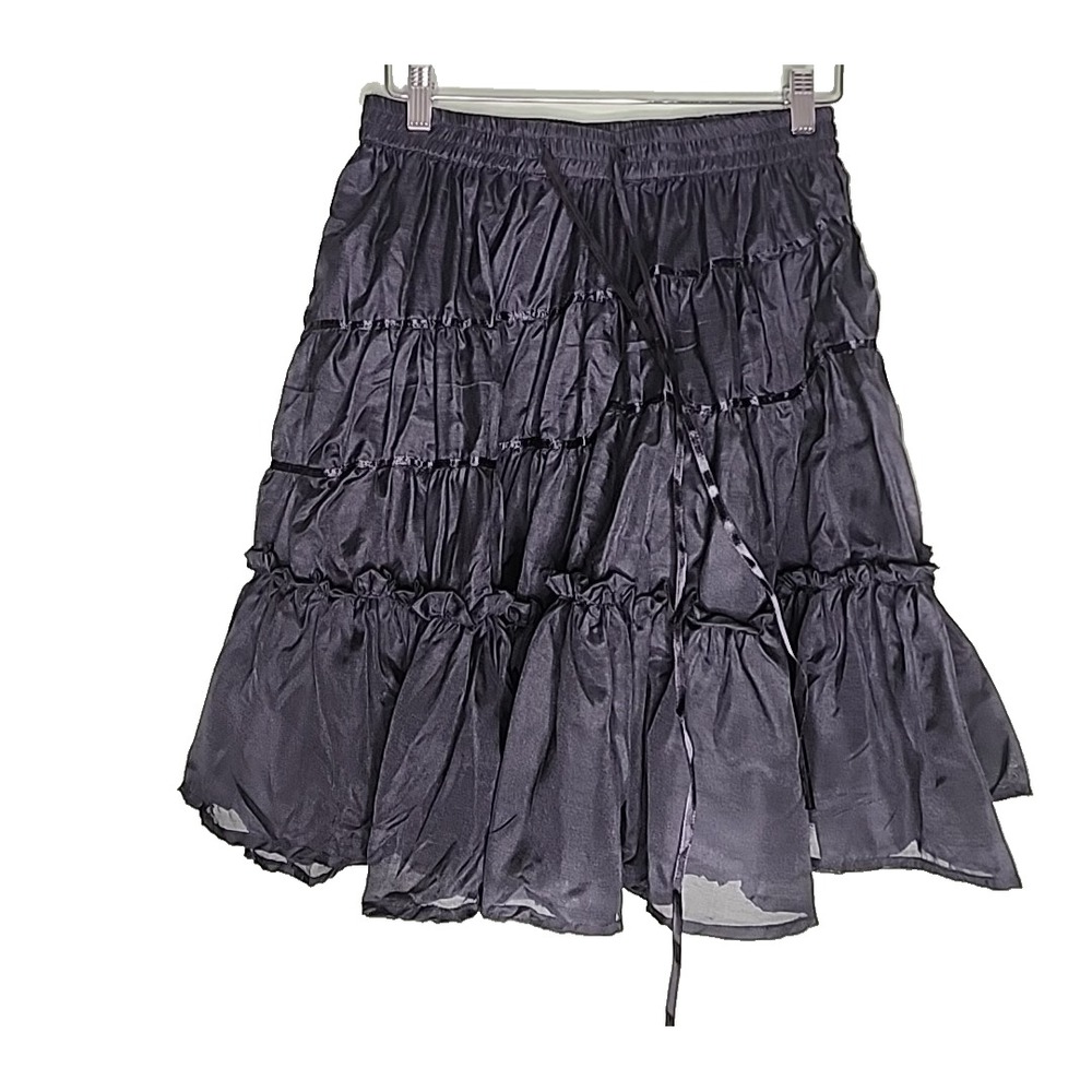 Connection 18 Black Tiered Peasant Skirt Drawstring Boho Goth Witchy Large L